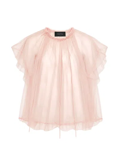 Simone Rocha Gathered Cord-tulle Top In Pink