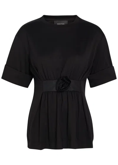 Simone Rocha Gathered Floral-appliquéd Cotton T-shirt In Black