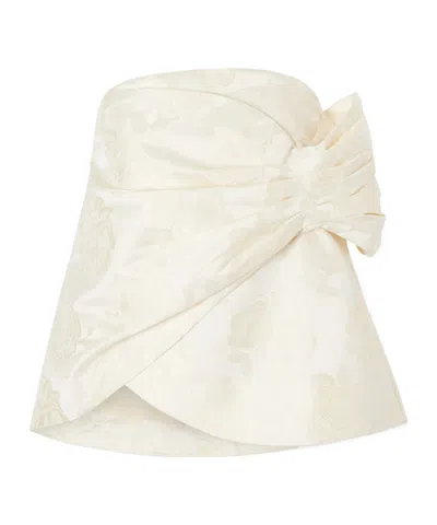 Simone Rocha Gathered Flower Sash Satin Brocade Top In White