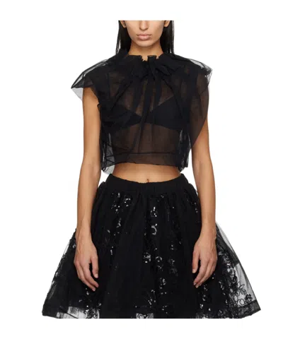 Simone Rocha Gathered-neckline Tulle Blouse In Black