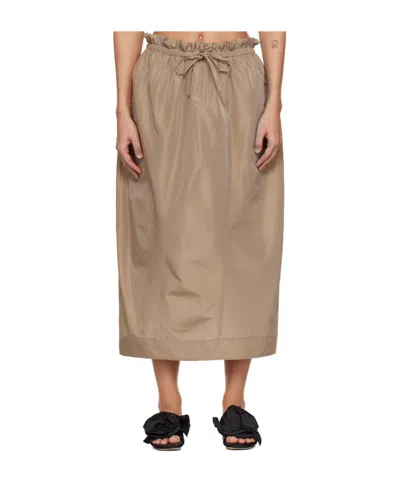 Simone Rocha Gathered Waist Tulip Elastic Waist Midi Skirt In Brown