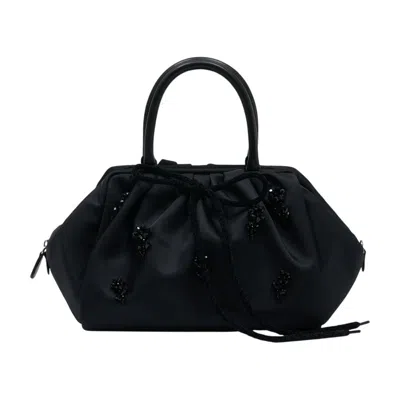 Simone Rocha Gathered With Embroidered Details Top Handle Bag In Black
