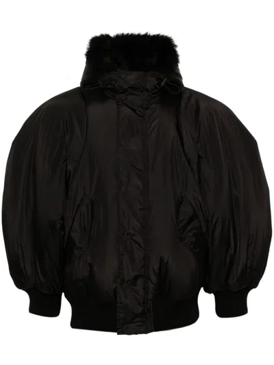 Simone Rocha Faux-fur Trim Hooded Bomber Jacket In Black
