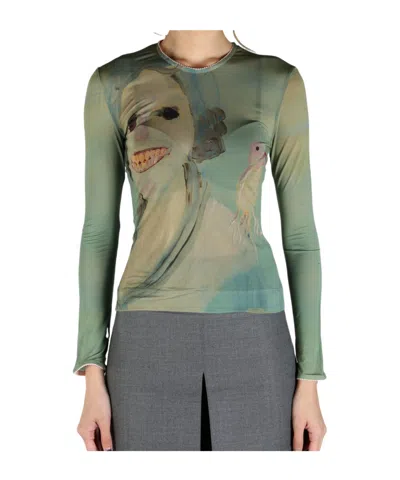 Simone Rocha Genieve Figgis Print Fitted Ballet Mesh Top In Multi