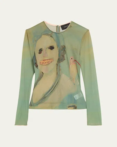 SIMONE ROCHA GENIEVE FIGGIS PRINT LONG-SLEEVE MESH TOP
