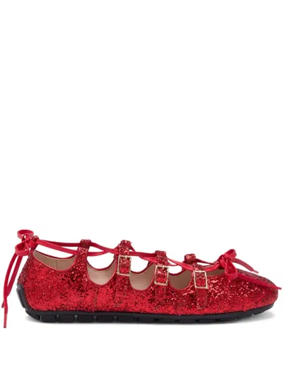 Simone Rocha Ghillie Ballerina Shoes In Red