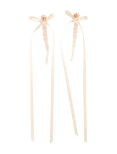 Pre-owned Simone Rocha Glass Bead Bow Ribbon Drip Earrings In Pink