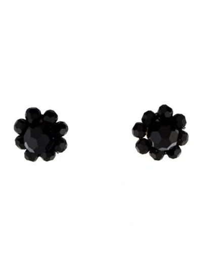 Pre-owned Simone Rocha Glass Bead Mini Daisy Stud Earrings In Black