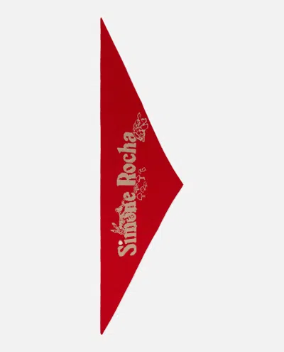 Simone Rocha Graphic Logo Knit Neckerchief W/ Emb In Red