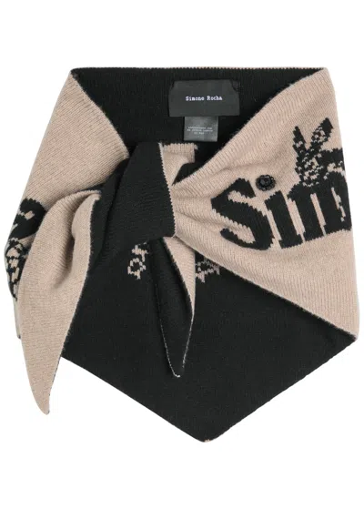 Simone Rocha Graphic Logo Wool And Cashmere-blend Neckerchief In Sand