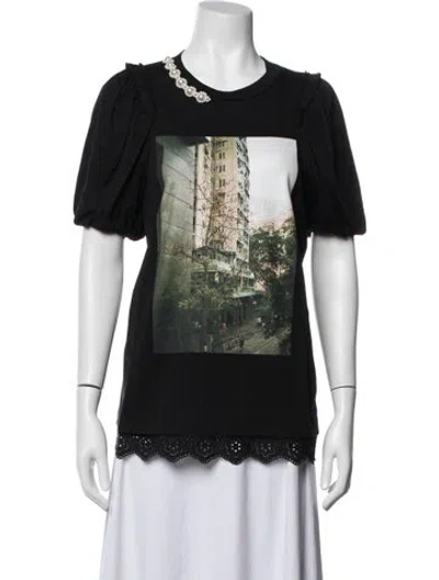 Pre-owned Simone Rocha Graphic Print Crew Neck Top In Black