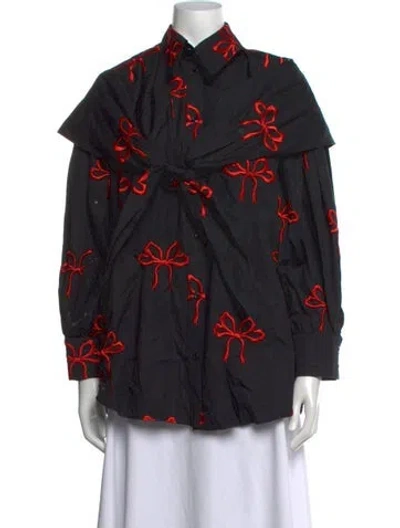 Pre-owned Simone Rocha Graphic Print Long Sleeve Button-up Top In Black