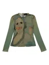 Simone Rocha Genieve Figgis Print Fitted Ballet Mesh Top In Green
