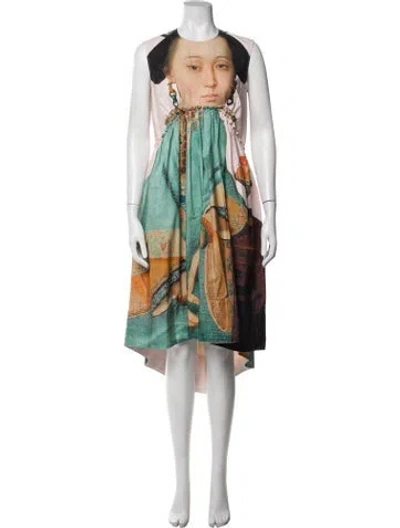 Pre-owned Simone Rocha Graphic Print Midi Length Dress In Green/pink