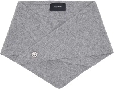 Simone Rocha Gray Embellished Cashmere Neckerchief Scarf