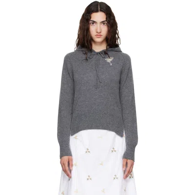 Simone Rocha Gray Embellished Relaxed Cashmere Hoodie In Grey/pearl/clear