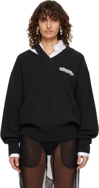 Simone Rocha Gray Merino Seam Bite Sweater