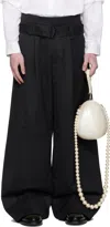 Simone Rocha Gray Wide Leg Multi Belt Loop Trousers In Black
