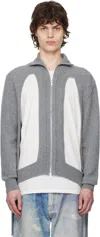 Simone Rocha Gray Zip Up Cut Out Window Cardigan In Pebble