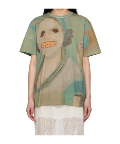 SIMONE ROCHA GREEN 'LADY WITH A BIRD' T-SHIRT