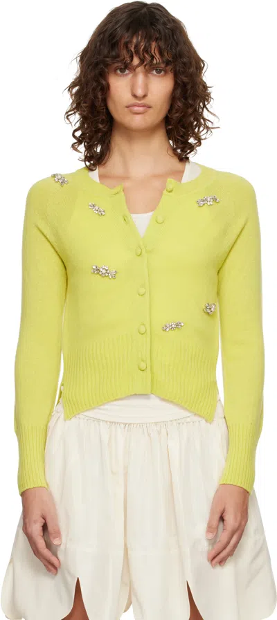 Simone Rocha Green Turbo Embellished Relaxed Cashmere Cardigan