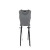 Simone Rocha Cropped Grey Lyocell Tank Top With Asymmetric Hem And Bow Tails In Gray