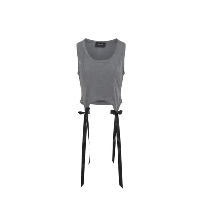 SIMONE ROCHA GREY COTTON EASY TANK TOP WITH BOW TAILS