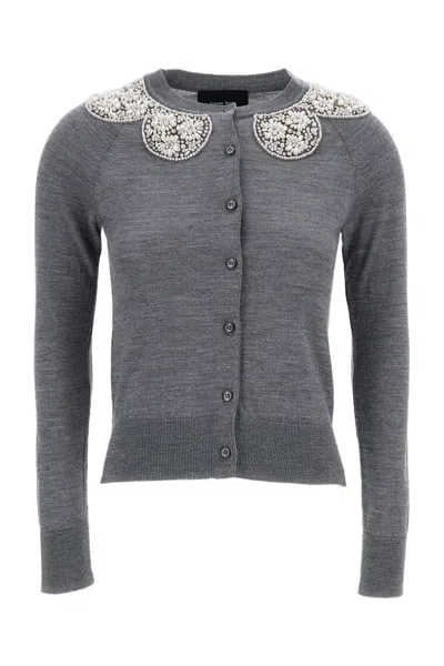 Simone Rocha Grey Merino Silk Turbo Crystal Cardigan In Gray