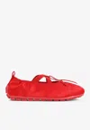 Simone Rocha Grip Cross-strap Pleated Ballet Flats In Red