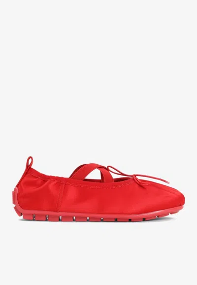 Simone Rocha Grip Cross-strap Pleated Ballet Flats In Red