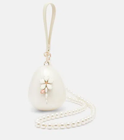 Simone Rocha Hare Pearl Egg Embellished Clutch In White