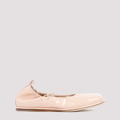 Simone Rocha Heart Toe Lace-up Ballerina With Patent Finish In Nude