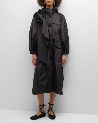 Simone Rocha Hooded Parka Jacket With Pressed Rose Detail In Black