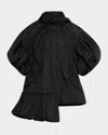Simone Rocha Hooded Ruffle Detail Petal Sleeve Asymmetric Jacket In Black