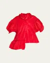 Simone Rocha Hooded Ruffle Detail Petal Sleeve Asymmetric Jacket In Red