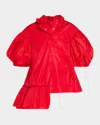 Simone Rocha Hooded Ruffle Detail Petal Sleeve Asymmetric Jacket In Red