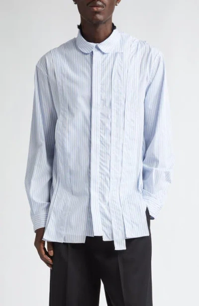 Simone Rocha Inverted Seam Stripe Cotton Poplin Button-up Shirt In Blue/white