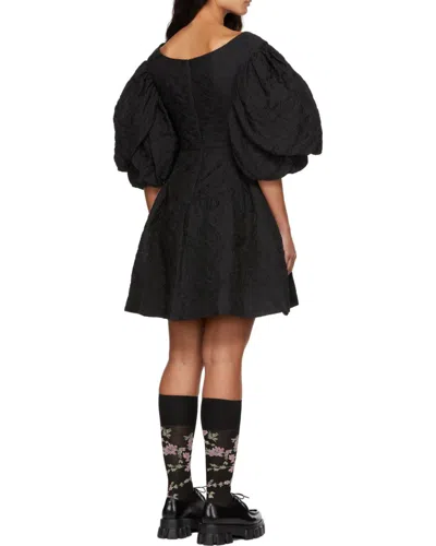 Simone Rocha Jacquard Puff-sleeve Mini Dress In Black