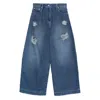Simone Rocha Distressed Wide Leg Puddle Jeans In Blue