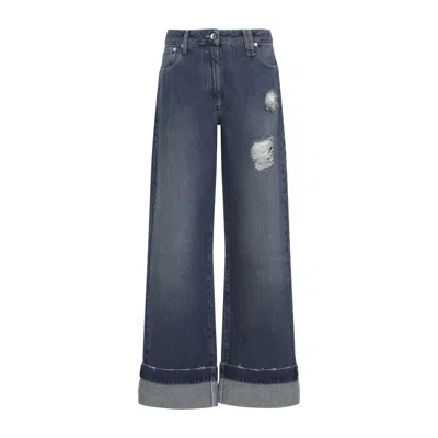 Simone Rocha Distressed Wide Leg Denim Trousers In Blue