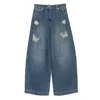 Simone Rocha Distressed High-rise Wide-leg Jeans In Blue