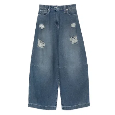 Simone Rocha Distressed High-rise Wide-leg Jeans In Blue