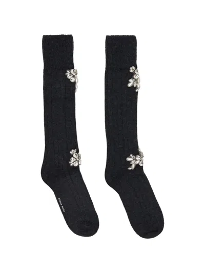 Simone Rocha Jewel-embellished Ribbed Socks In Black