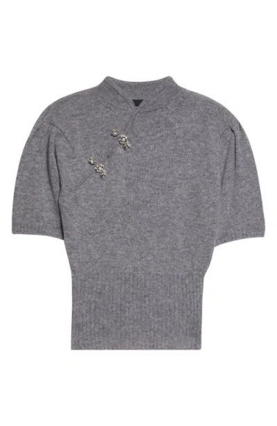 Simone Rocha Jewelled Mandarin Collar Cashmere Sweater In Gray