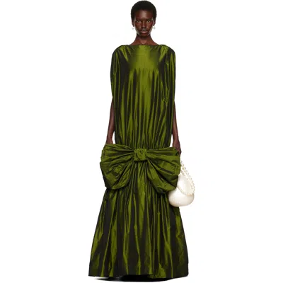Simone Rocha Khaki Bow Hem Cascade Egg Maxi Dress In Green