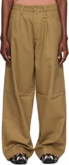Simone Rocha Khaki Embellished Puddle Trousers In Khaki/pearl