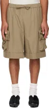 Simone Rocha Khaki Multi Pocket Drawstring Cargo Shorts In Brown