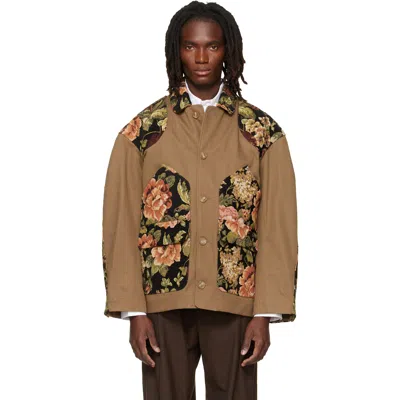 Simone Rocha Khaki Patchwork Workwear Field Jacket In Khaki/multi/pearl