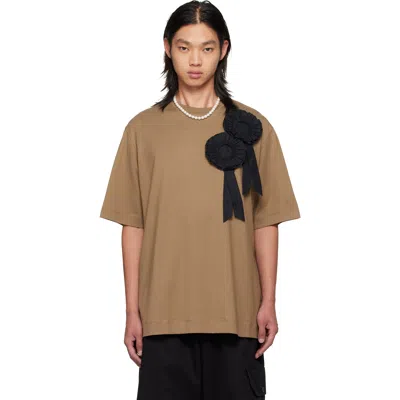 Simone Rocha Khaki Ruffle Rosette Boxy T-shirt In Khaki/black