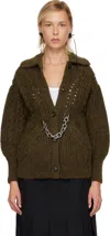 Simone Rocha Khaki Sculpted Chunky Knit Chain Detail Cardigan In Green